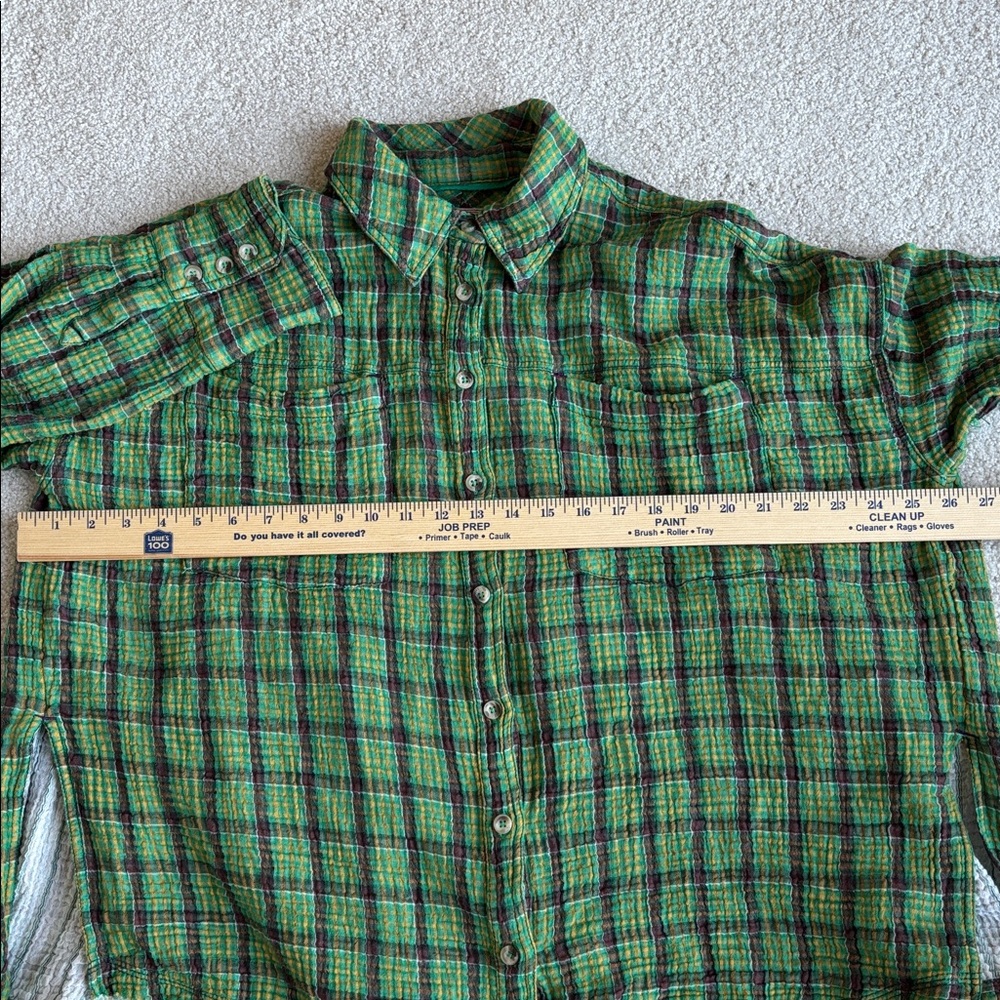 Free People We The‎ Free Cardiff Oversized Gauze Shirt Green Plaid Women’s XS - Picture 10 of 16